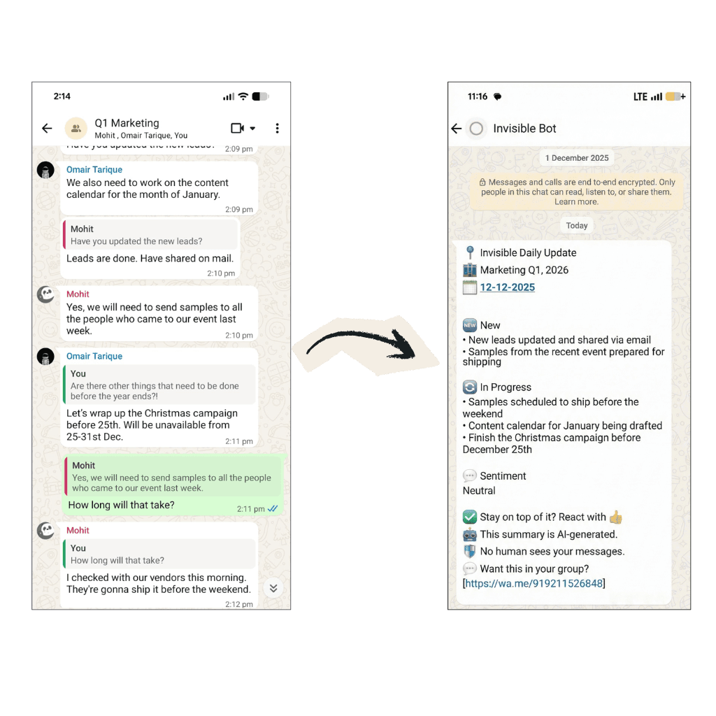 WhatsApp conversation summarization illustration